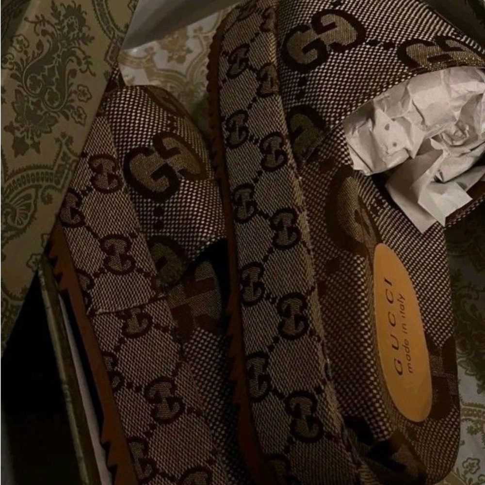 Gucci Brown Monogram Slippers